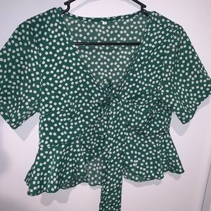 SHEIN Ditsy Floral Tie Front Chiffon Top